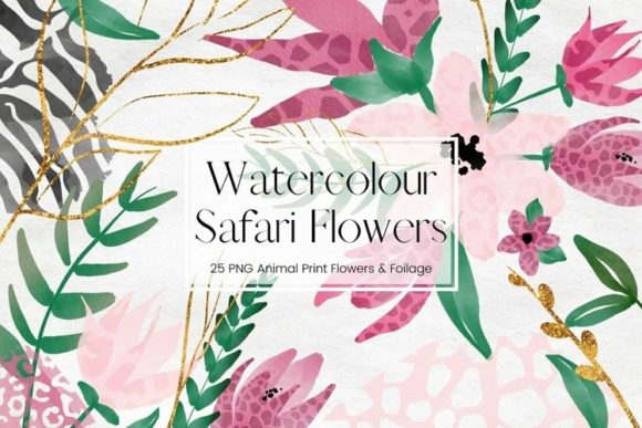 Animal Print Pink Watercolour Flowers Illustrations