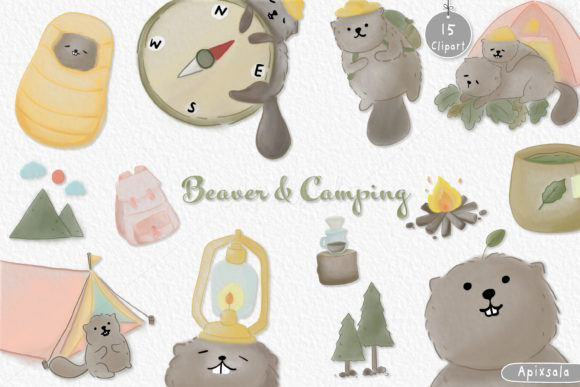 Beaver Camping Collection Watercolor Illustrations