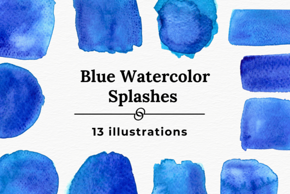Blue Watercolor Splashes Collection and Illustrations