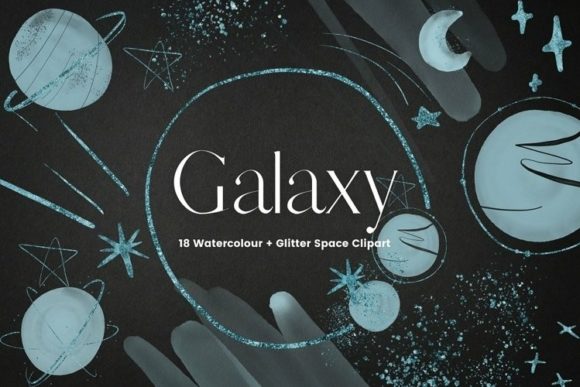 Blue Watercolour Planets and Frames Illustrations