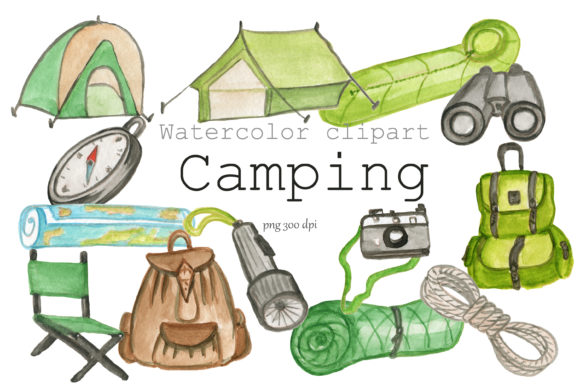 Camping Watercolor Clipart, PNG Travel