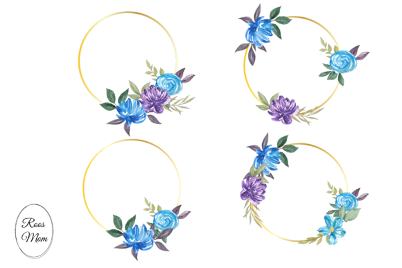 Circle Frame Watercolor Flower Bouquets Illustrations