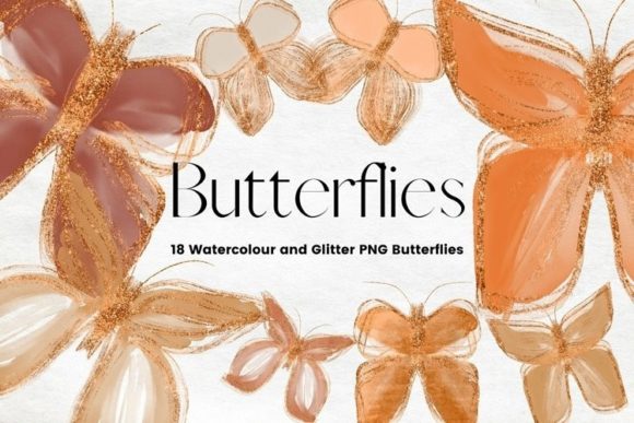 Copper Glitter and Watercolour Butterfly Illustrations