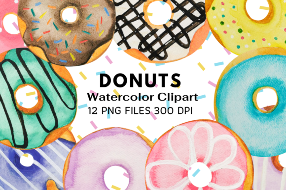 Donut Watercolor Clipart and Illustrations