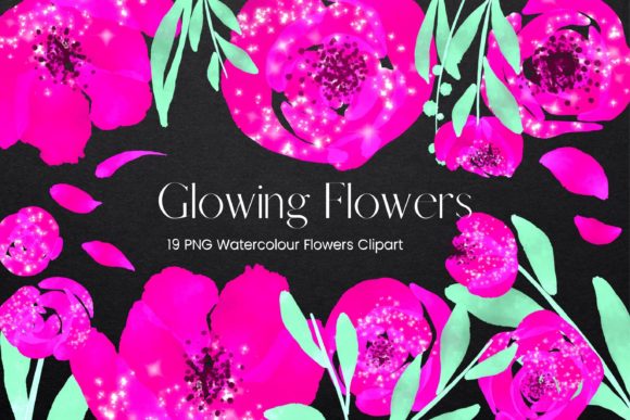 Glowing Pink Watercolour Flowers Illustrations