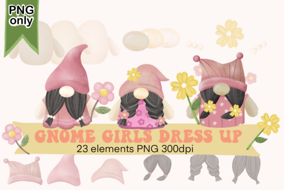 Gnome Flower Watercolor, Gnome Dress Png
