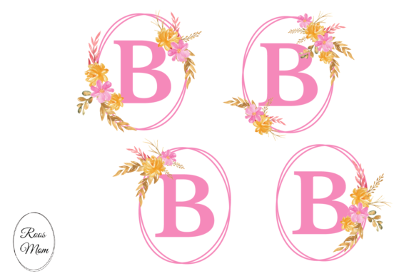 Monogram Letter B Watercolor Flowers Illustrations