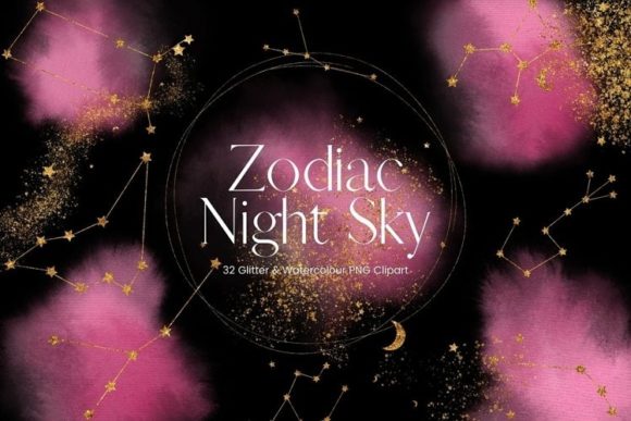 Pink Watercolour Zodiac Clipart