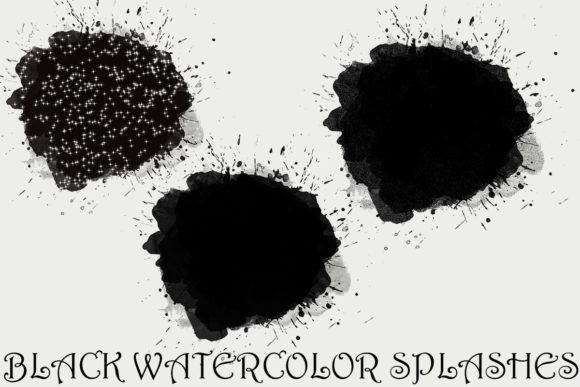 PNG Black Watercolor Splashes Splotches Illustrations