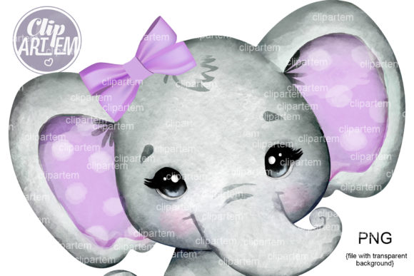 Purple Bow Elephant Baby Girl PNG Images