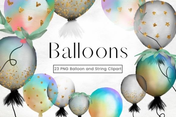Rainbow and Black Watercolour Balloon Illustrations