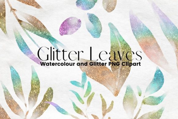 Rainbow Watercolour Glitter Leaves Illustrations