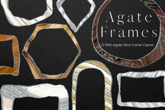 Silver and Watercolour Sliced Agate Fram Illustrations