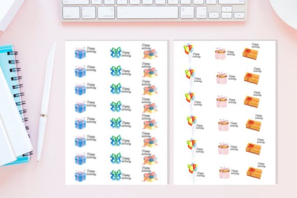 Stickers with Watercolor Gifts and Illustrations