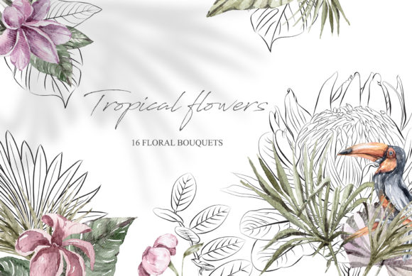 Watercolor and Fine Art Tropical Leaves Illustrations