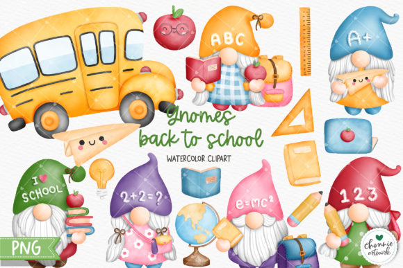 Watercolor Back to School Gnome Clipart and Illustrations