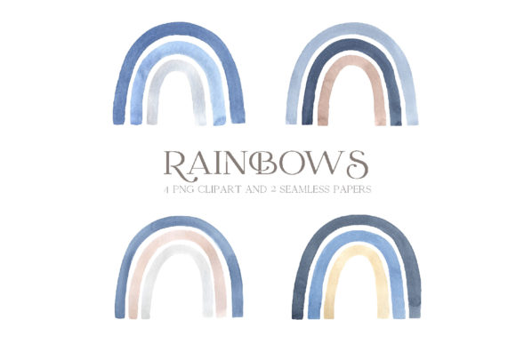 Watercolor Blue Baby Boy Rainbow Clipart and Illustrations