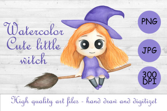 Watercolor Cute Girl. Sublimation Witch Illustrations