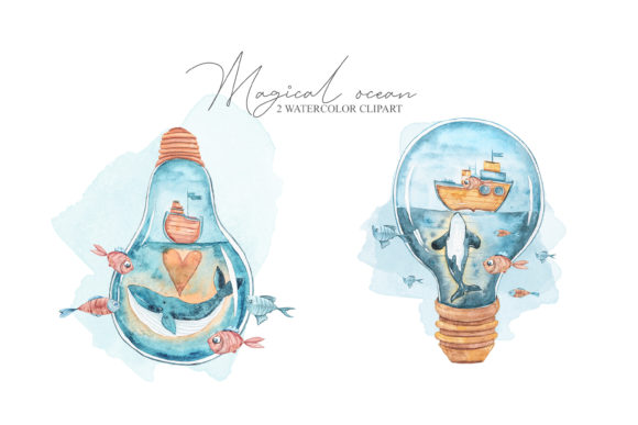 Watercolor Cute Orca Whale Clipart and Illustrations