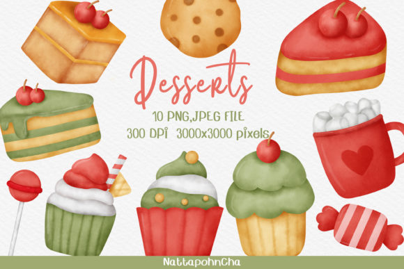 Watercolor Desserts, Cupcake Clipart