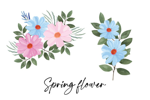 Watercolor Elegant Spring Flowers Sets and Illustrations