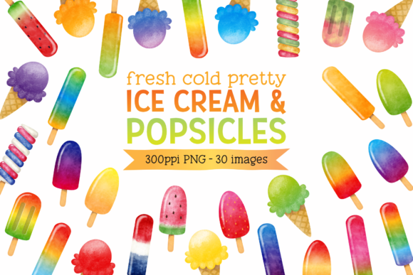 Watercolor Ice Cream Popsicles Digital