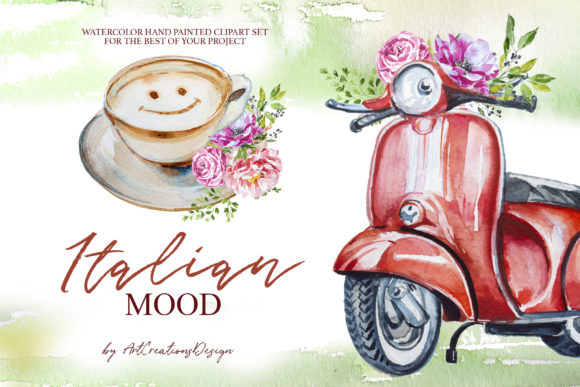 Watercolor Italian Mood Design Set and Illustrations