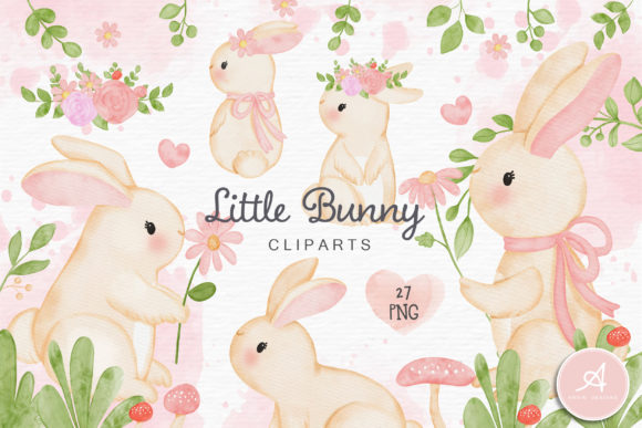 Watercolor Little Bunny Clipart and Illustrations