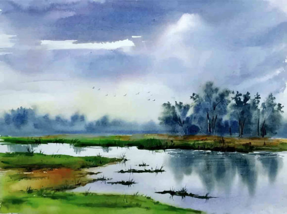 Watercolor Nature Landscape Rural Drawn Illustrations