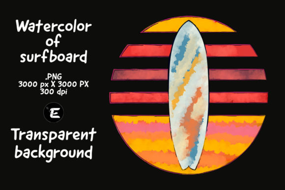 Watercolor of Surfboard and Illustrations