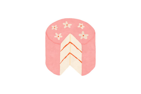 Watercolor Pink Birthday Cake Flowers Illustrations
