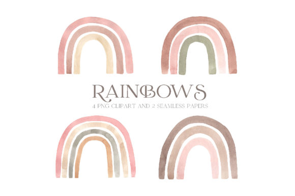 Watercolor Pink Pastel Rainbow Clipart and Illustrations