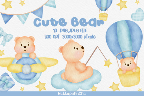 Watercolor Teddy Bear Png Clipart and Illustrations