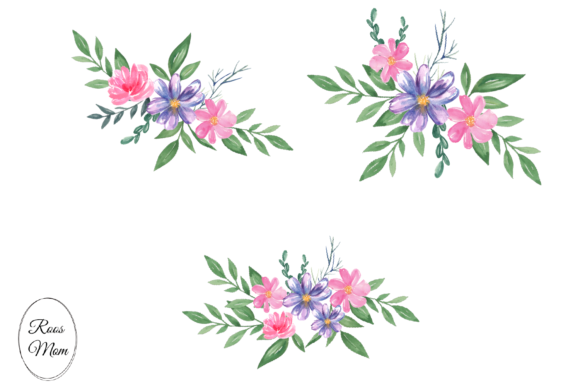 Watercolor Three Flowers Bouquets