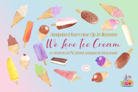 We Love Ice Cream Watercolour Clip Art and Illustrations
